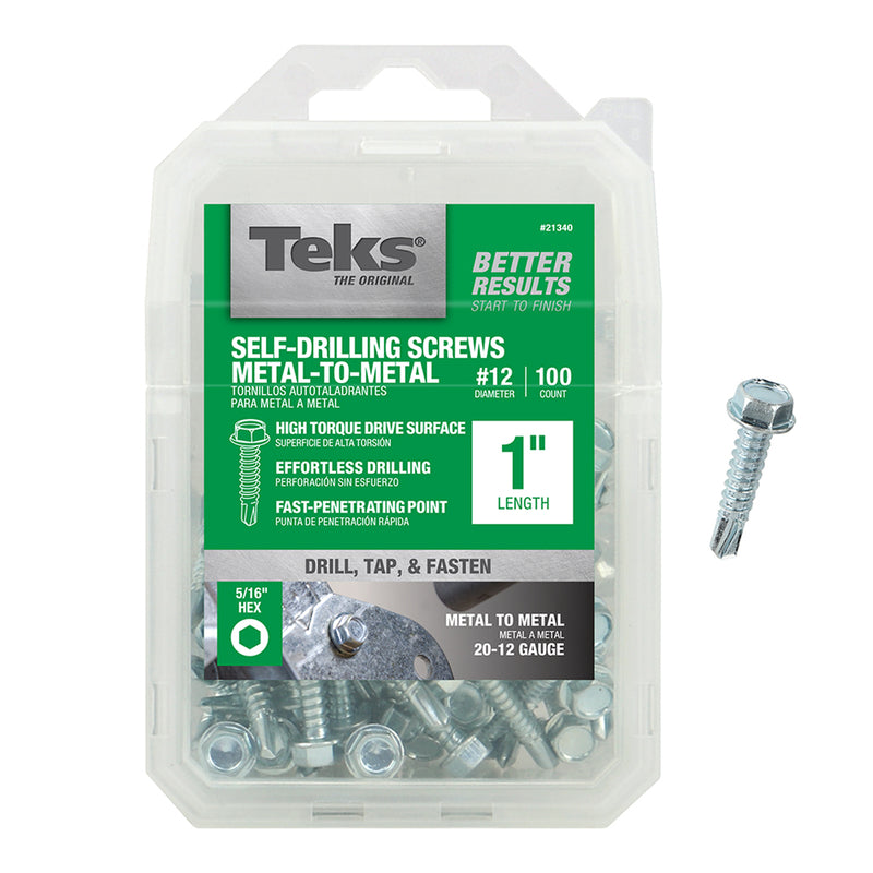 ITW - Teks No. 12 X 1 in. L Hex Washer Head Sheet Metal Screws 100 pk