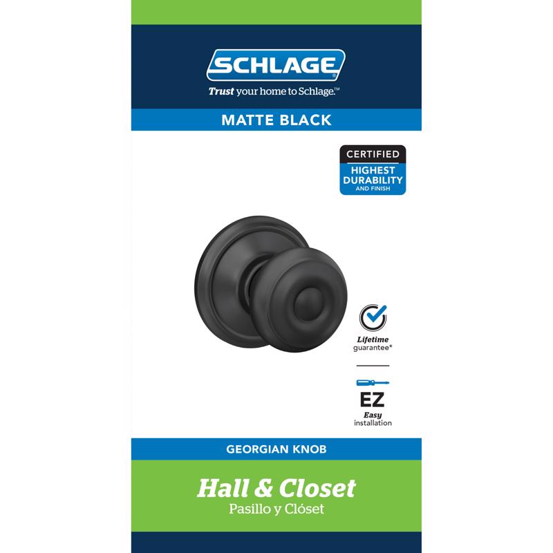 SCHLAGE - Schlage F-Series Georgian Matte Black Passage Knob Right or Left Handed