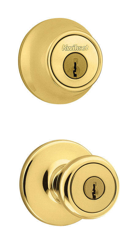 KWIKSET - Kwikset Tylo Polished Brass Entry Lock and Single Cylinder Deadbolt 1-3/4 in.