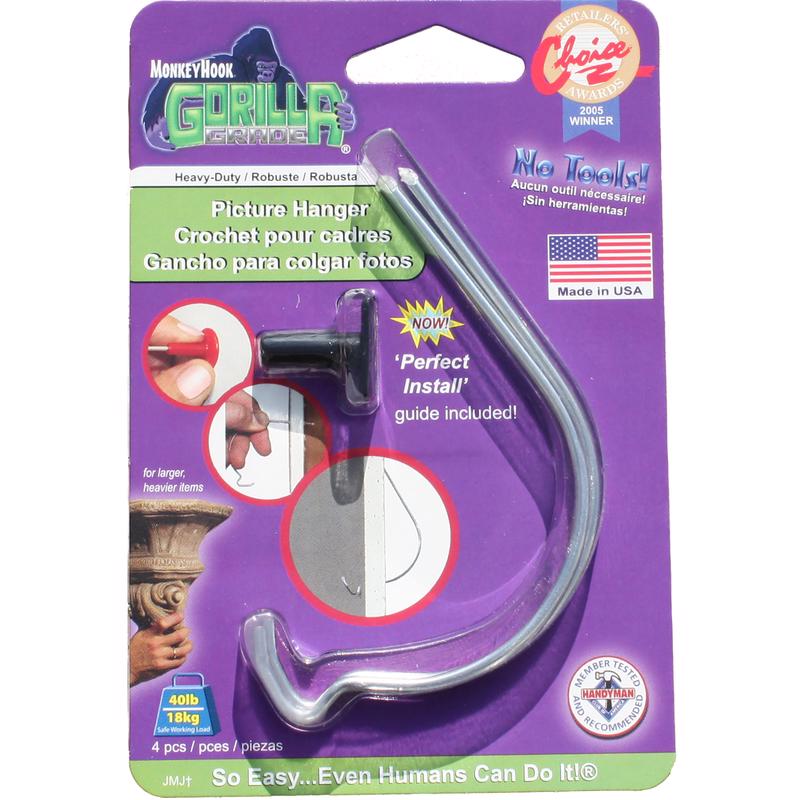 MONKEY HOOK - Monkey Hook Gorilla Grade Galvanized Silver Picture Hanger 40 lb 4 pc - Case of 12