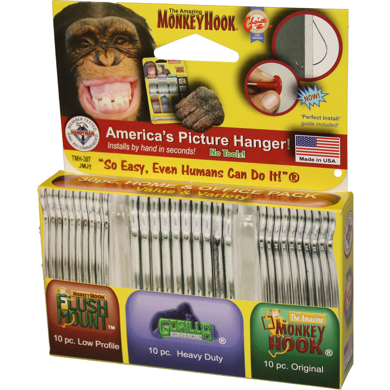 MONKEY HOOK - Monkey Hook Value & Variety Pack Galvanized Silver Monkey Picture Hanging Set 40 lb 30 pk