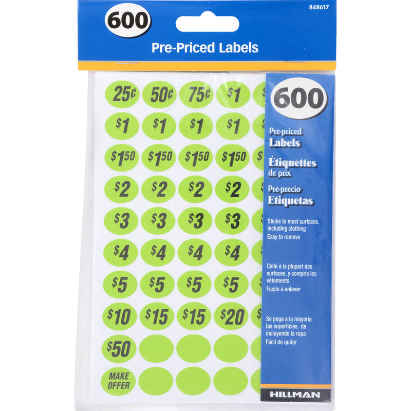 HILLMAN - Hillman Oval Green Price Label 600 pk - Case of 5