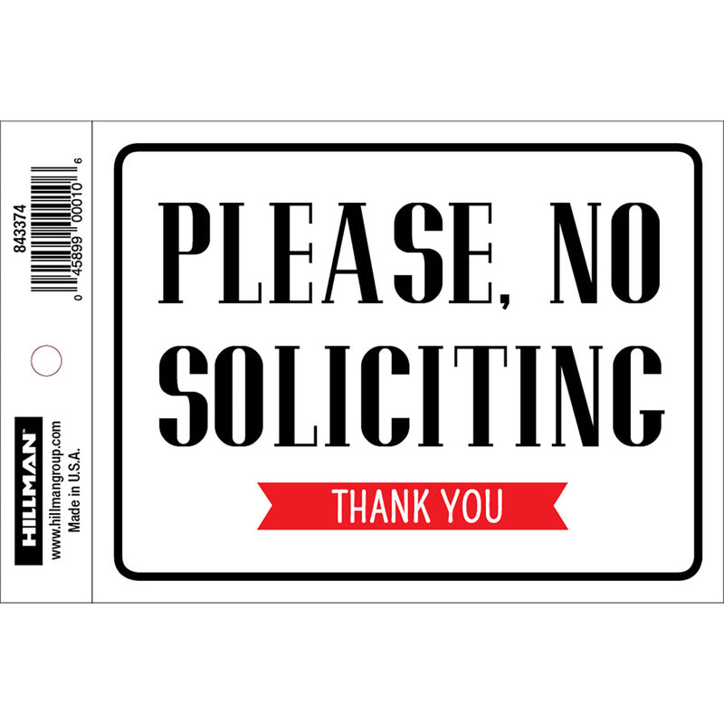 HILLMAN - Hillman English White No Soliciting Decal 4 in. H X 6 in. W - Case of 6