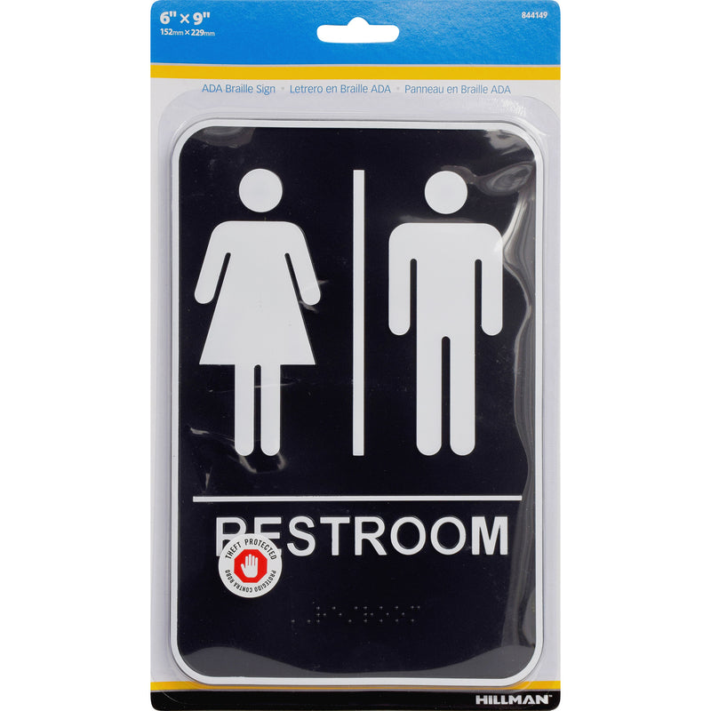 HILLMAN - Hillman English Black Restroom Plaque 9 in. H X 6 in. W - Case of 3 [844149]