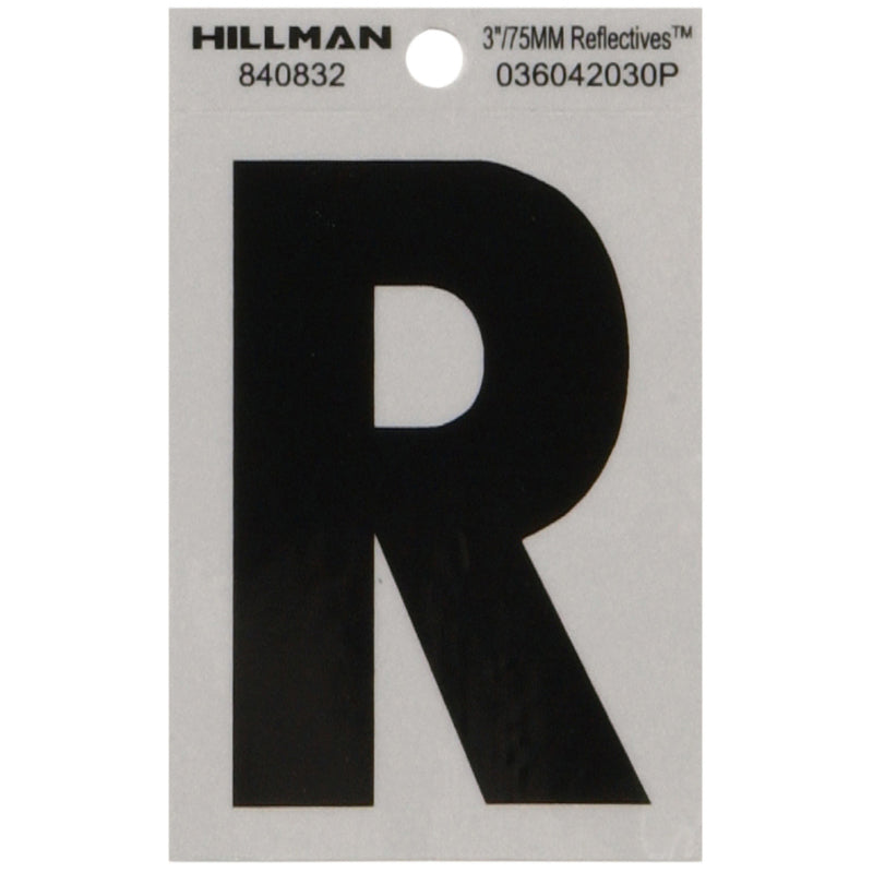 HILLMAN - Hillman 3 in. Reflective Black Vinyl Self-Adhesive Letter R 1 pc - Case of 6