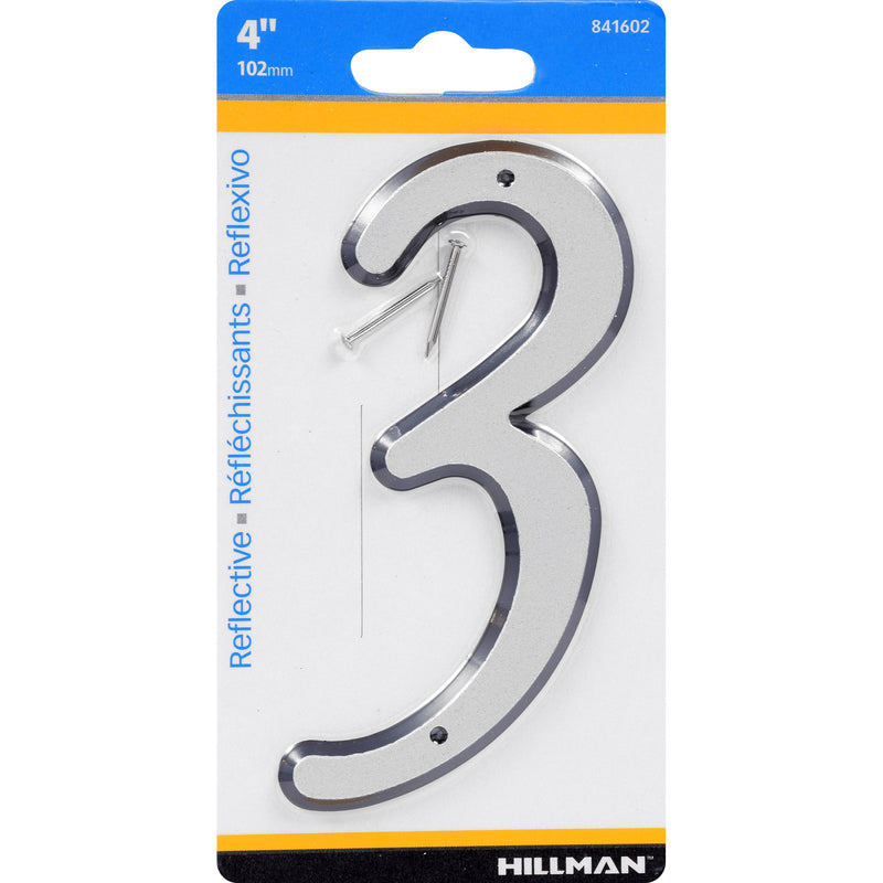 HILLMAN - Hillman 4 in. Reflective Silver Plastic Nail-On Number 3 1 pc - Case of 3