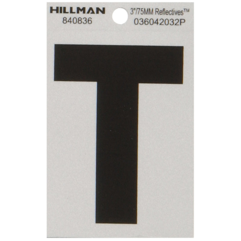 HILLMAN - Hillman 3 in. Reflective Black Vinyl Self-Adhesive Letter T 1 pc - Case of 6