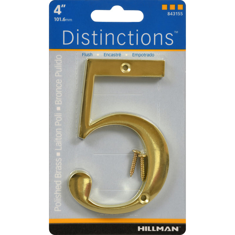 HILLMAN - Hillman Distinctions 4 in. Gold Zinc Die-Cast Screw-On Number 5 1 pc - Case of 3