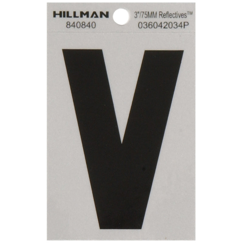 HILLMAN - Hillman 3 in. Reflective Black Vinyl Self-Adhesive Letter V 1 pc - Case of 6