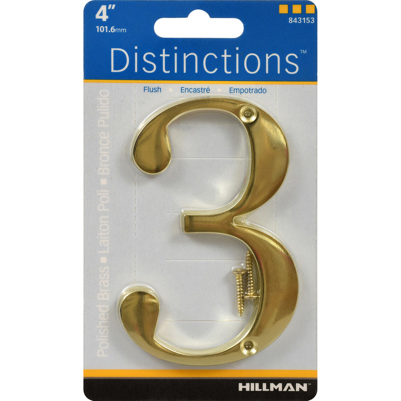 HILLMAN - Hillman Distinctions 4 in. Gold Zinc Die-Cast Screw-On Number 3 1 pc - Case of 3