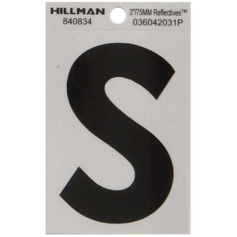 HILLMAN - Hillman 3 in. Reflective Black Vinyl Self-Adhesive Letter S 1 pc - Case of 6