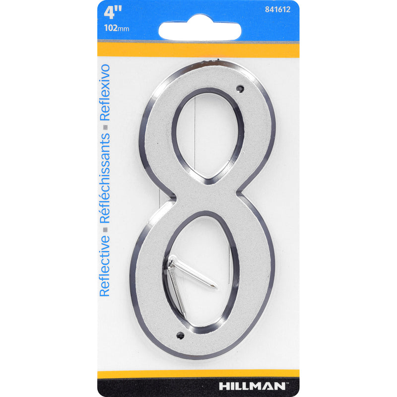 HILLMAN - Hillman 4 in. Reflective Silver Plastic Nail-On Number 8 1 pc - Case of 3