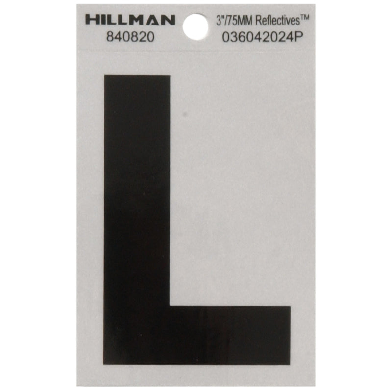 HILLMAN - Hillman 3 in. Reflective Black Vinyl Self-Adhesive Letter L 1 pc - Case of 6