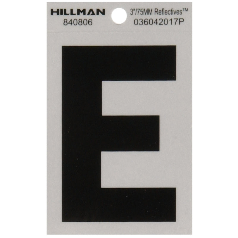 HILLMAN - Hillman 3 in. Reflective Black Vinyl Self-Adhesive Letter E 1 pc - Case of 6