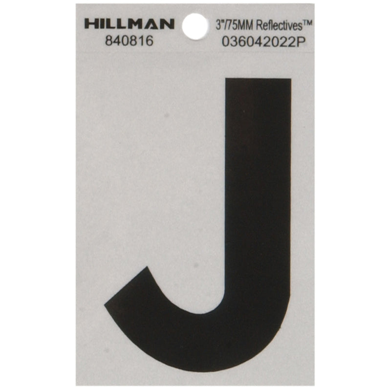 HILLMAN - Hillman 3 in. Reflective Black Vinyl Self-Adhesive Letter J 1 pc - Case of 6