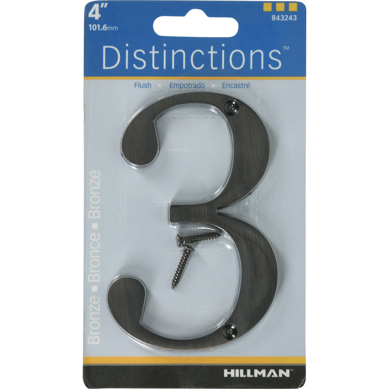 HILLMAN - Hillman Distinctions 4 in. Bronze Zinc Die-Cast Screw-On Number 3 1 pc - Case of 3