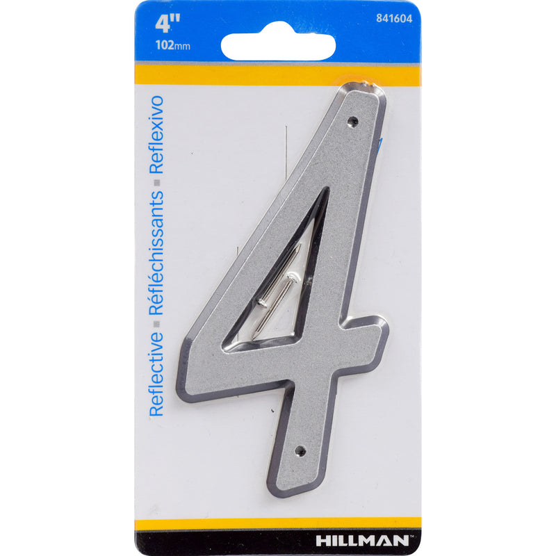 HILLMAN - Hillman 4 in. Reflective Silver Plastic Nail-On Number 4 1 pc - Case of 3