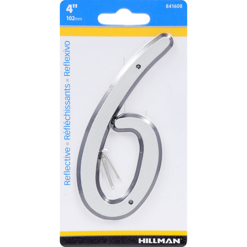 HILLMAN - Hillman 4 in. Reflective Silver Plastic Nail-On Number 6 1 pc - Case of 3