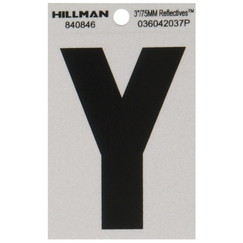 HILLMAN - Hillman 3 in. Reflective Black Vinyl Self-Adhesive Letter Y 1 pc - Case of 6