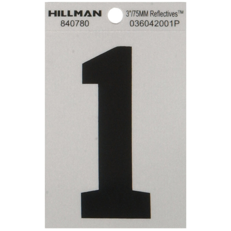 HILLMAN - Hillman 3 in. Reflective Black Vinyl Self-Adhesive Number 1 1 pc - Case of 6 [840780]