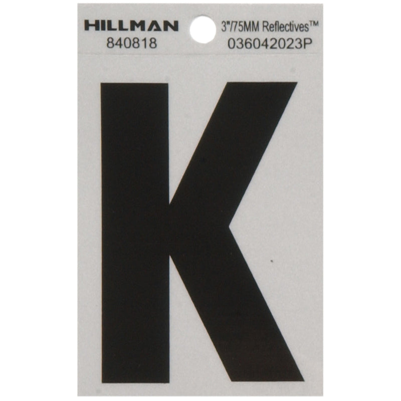 HILLMAN - Hillman 3 in. Reflective Black Vinyl Self-Adhesive Letter K 1 pc - Case of 6