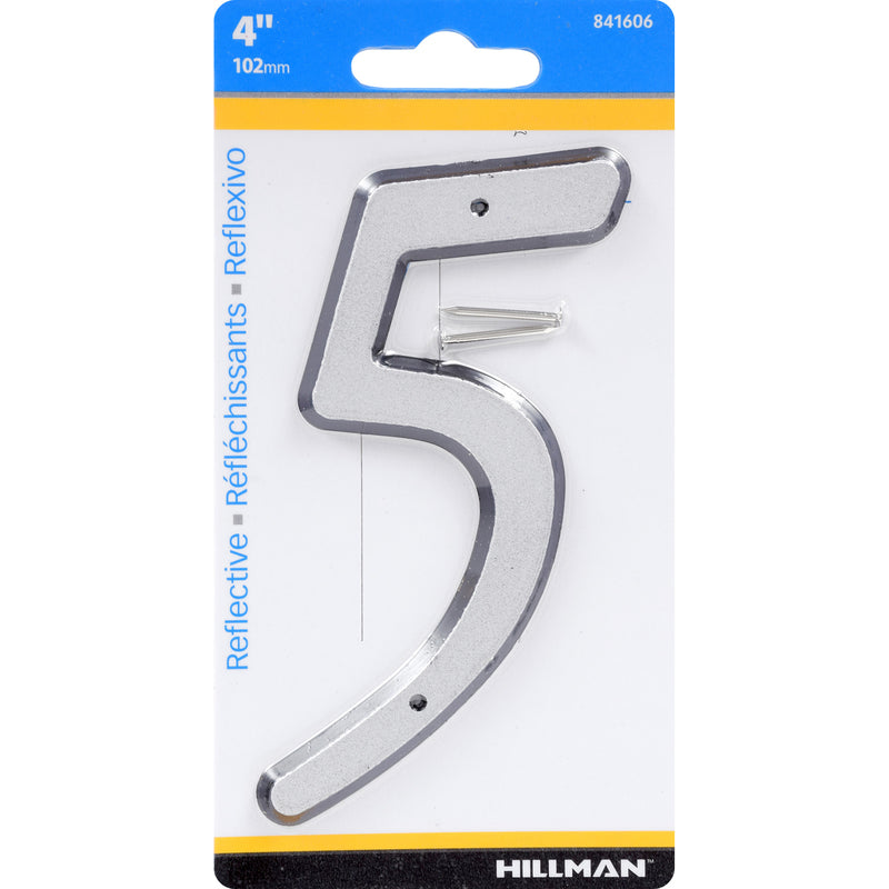 HILLMAN - Hillman 4 in. Reflective Silver Plastic Nail-On Number 5 1 pc - Case of 3