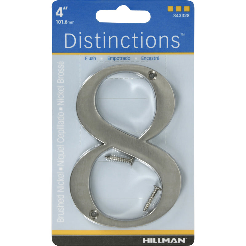 HILLMAN - Hillman Distinctions 4 in. Silver Zinc Die-Cast Screw-On Number 8 1 pc - Case of 3