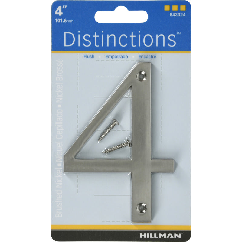 HILLMAN - Hillman Distinctions 4 in. Silver Zinc Die-Cast Screw-On Number 4 1 pc - Case of 3