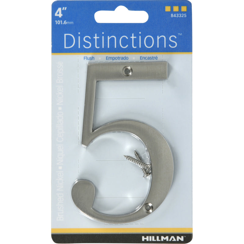 HILLMAN - Hillman Distinctions 4 in. Silver Zinc Die-Cast Screw-On Number 5 1 pc - Case of 3