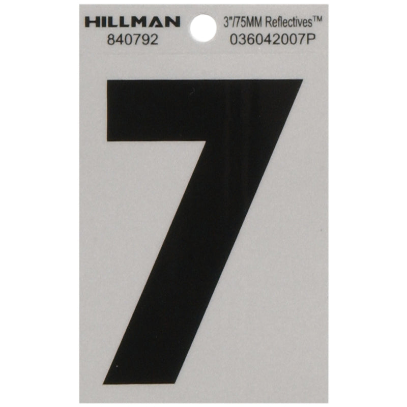 HILLMAN - Hillman 3 in. Reflective Black Vinyl Self-Adhesive Number 7 1 pc - Case of 6 [840792]