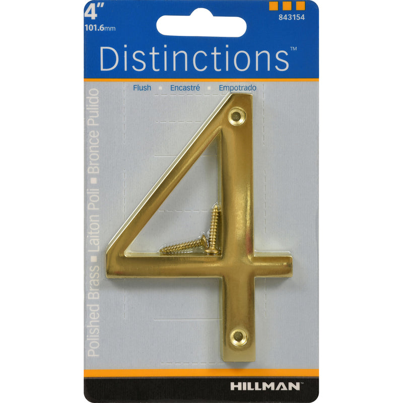 HILLMAN - Hillman Distinctions 4 in. Gold Zinc Die-Cast Screw-On Number 4 1 pc - Case of 3