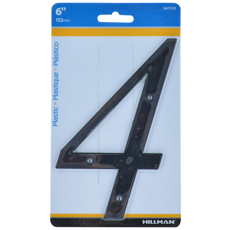 HILLMAN - Hillman 6 in. Black Plastic Nail-On Number 4 1 pc - Case of 3