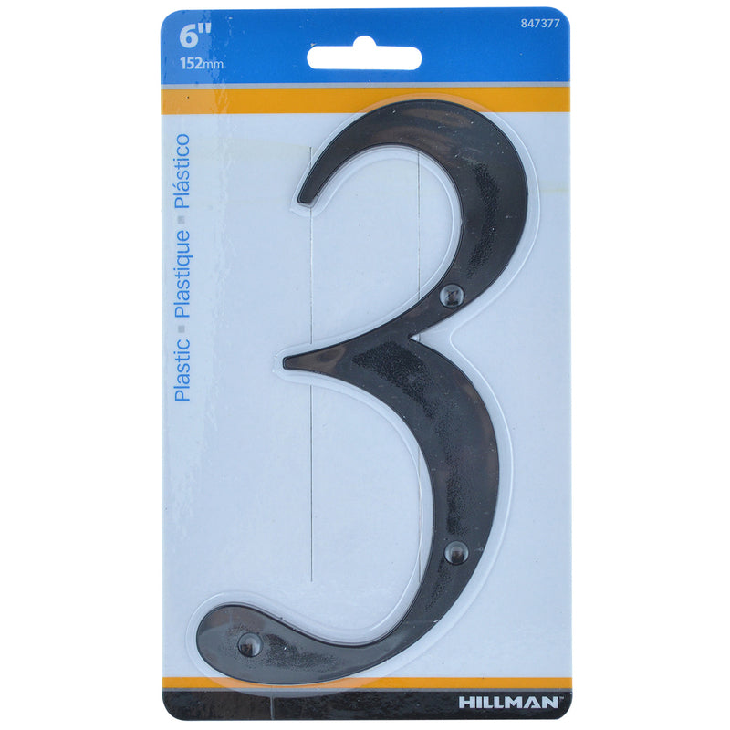 HILLMAN - Hillman 6 in. Black Plastic Nail-On Number 3 1 pc - Case of 3