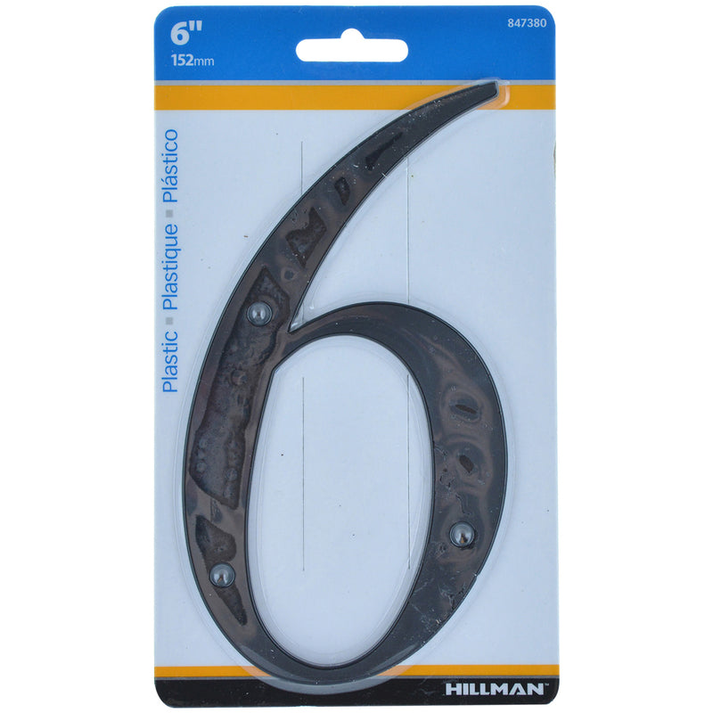 HILLMAN - Hillman 6 in. Black Plastic Nail-On Number 6 1 pc - Case of 3