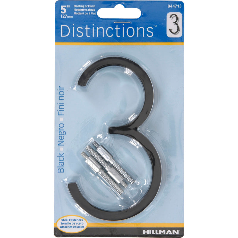 HILLMAN - Hillman Distinctions 5 in. Black Steel Screw-On Number 3 1 pc - Case of 3