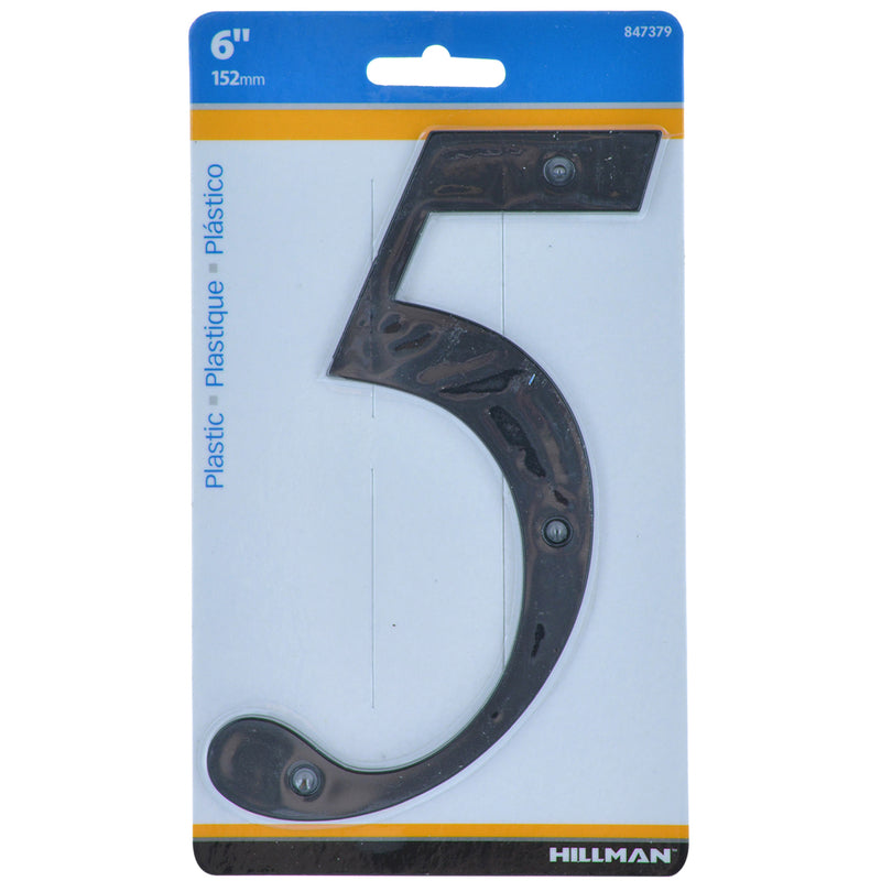 HILLMAN - Hillman 6 in. Black Plastic Nail-On Number 5 1 pc - Case of 3