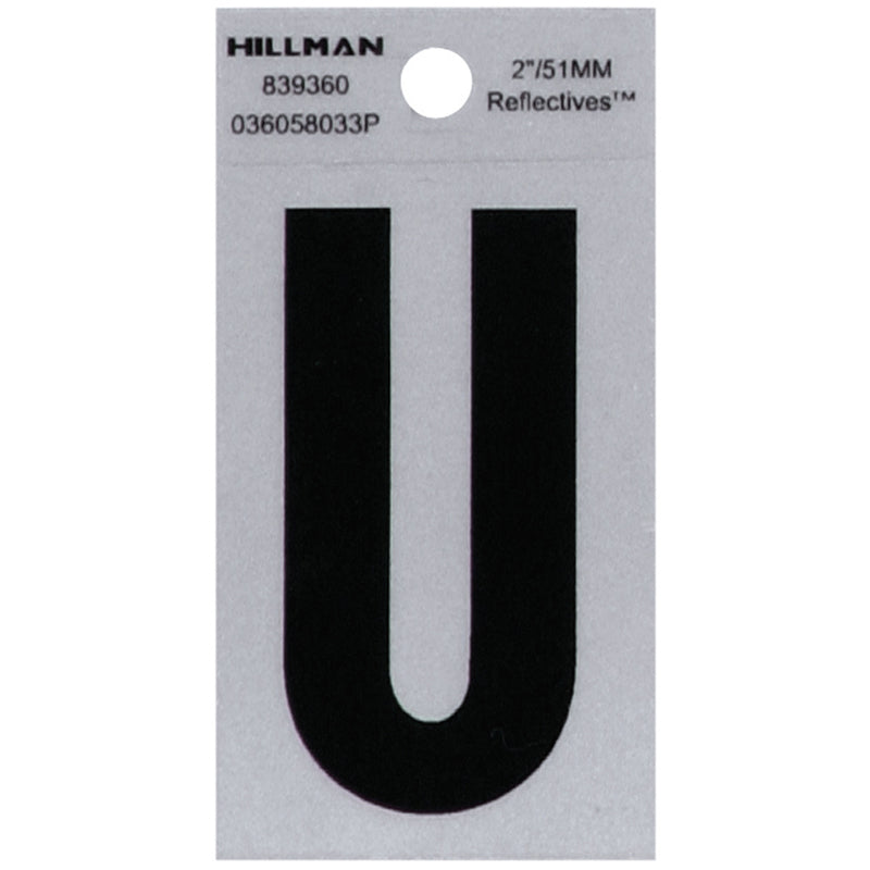 HILLMAN - Hillman 2 in. Reflective Black Vinyl Self-Adhesive Letter U 1 pc - Case of 6