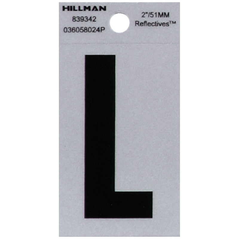 HILLMAN - Hillman 2 in. Reflective Black Vinyl Self-Adhesive Letter L 1 pc - Case of 6