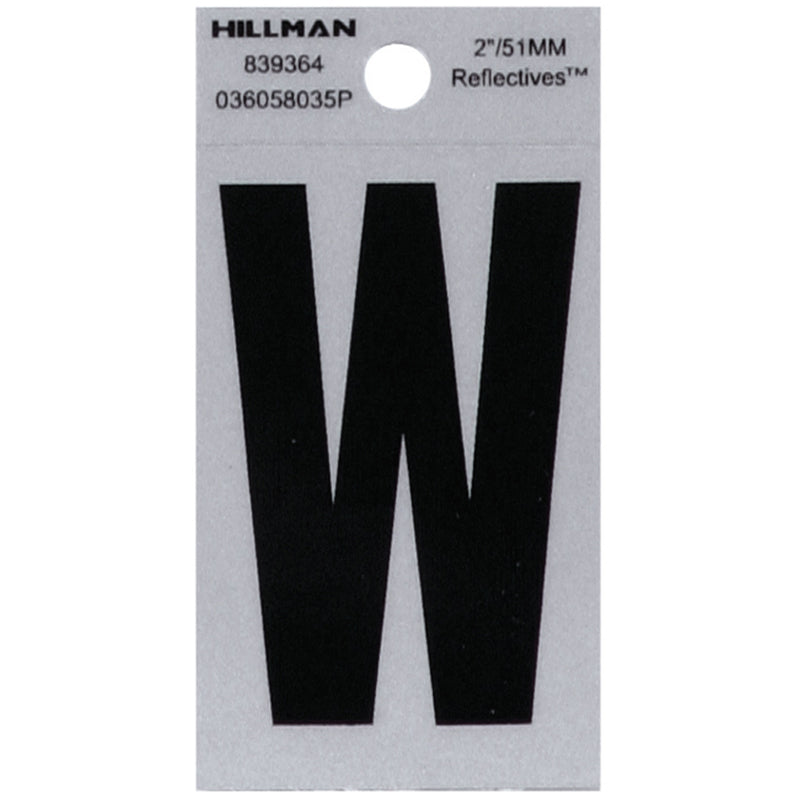 HILLMAN - Hillman 2 in. Reflective Black Vinyl Self-Adhesive Letter W 1 pc - Case of 6