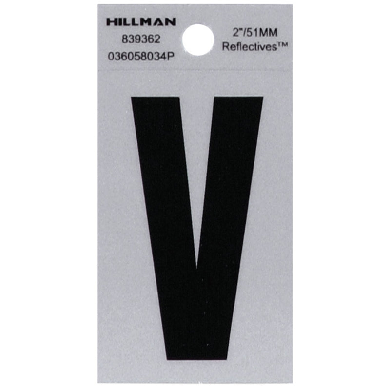 HILLMAN - Hillman 2 in. Reflective Black Vinyl Self-Adhesive Letter V 1 pc - Case of 6