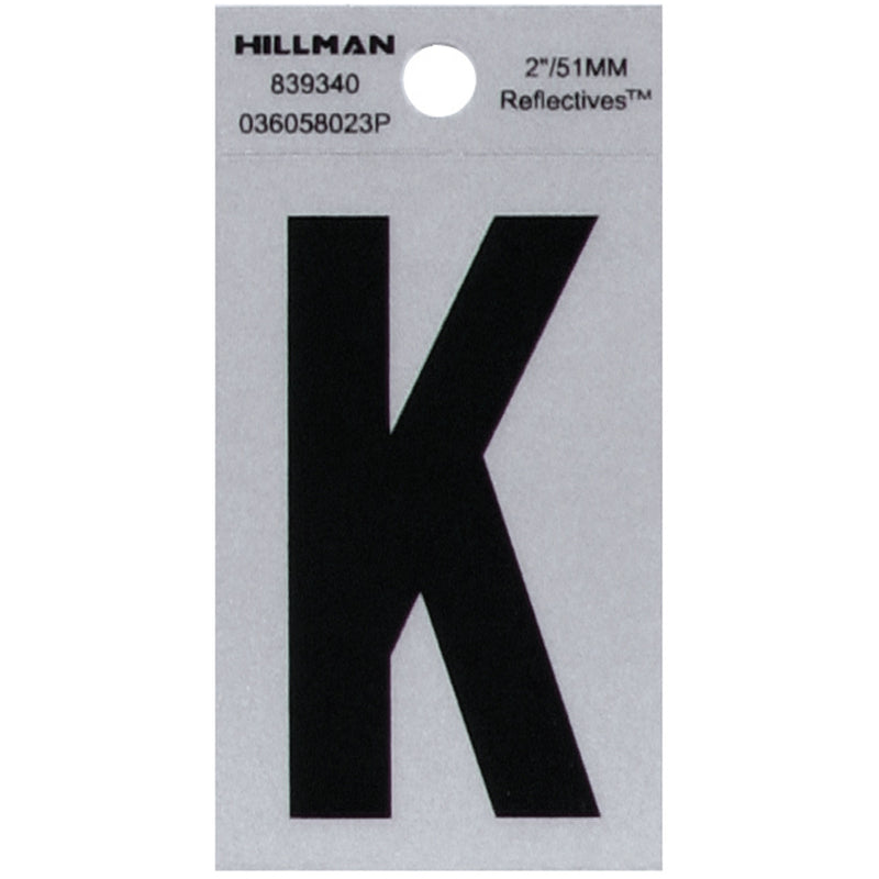 HILLMAN - Hillman 2 in. Reflective Black Vinyl Self-Adhesive Letter K 1 pc - Case of 6