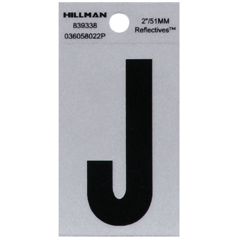 HILLMAN - Hillman 2 in. Reflective Black Vinyl Self-Adhesive Letter J 1 pc - Case of 6