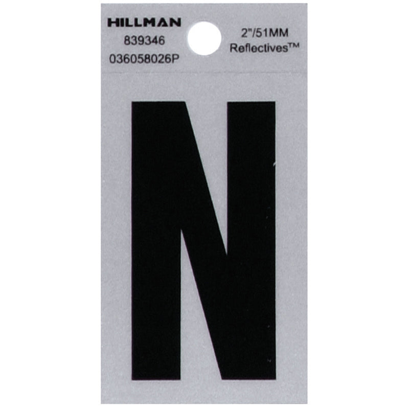 HILLMAN - Hillman 2 in. Reflective Black Vinyl Self-Adhesive Letter N 1 pc - Case of 6