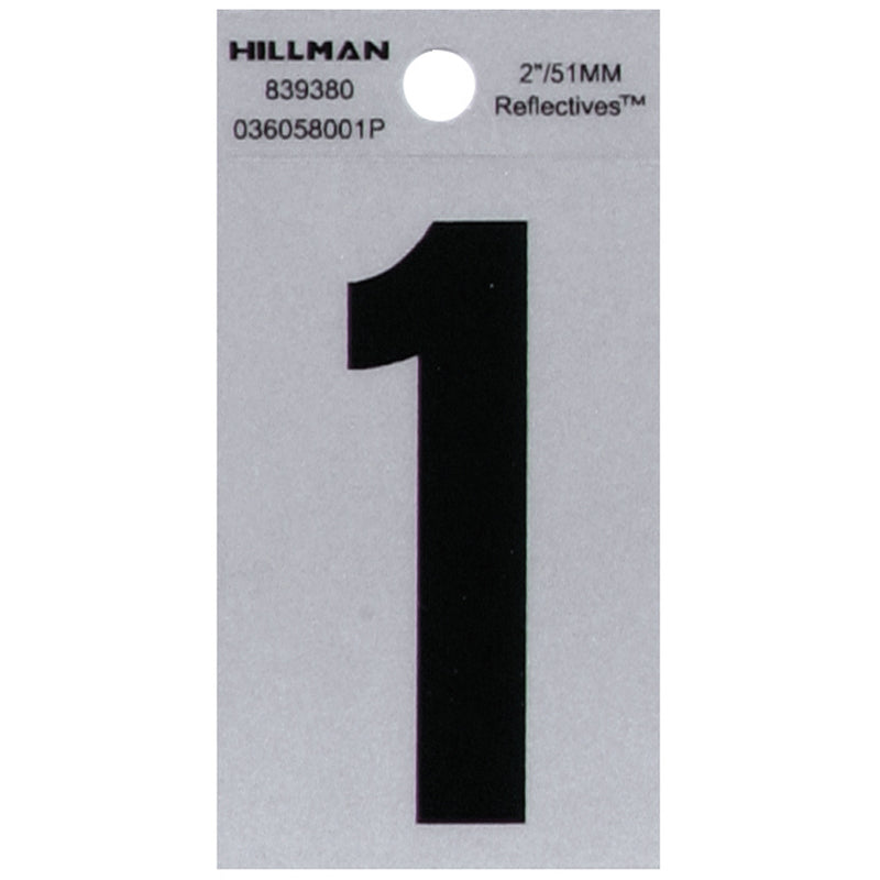 HILLMAN - Hillman 2 in. Reflective Black Vinyl Self-Adhesive Number 1 1 pc - Case of 6