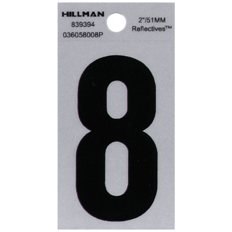 HILLMAN - Hillman 2 in. Reflective Black Vinyl Self-Adhesive Number 8 1 pc - Case of 6