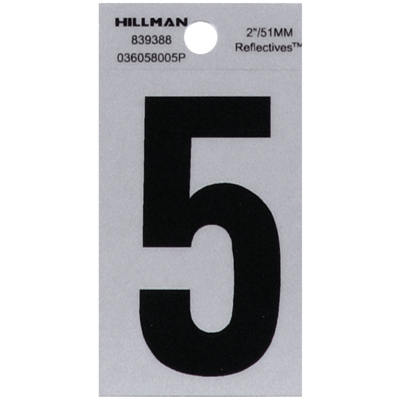 HILLMAN - Hillman 2 in. Reflective Black Vinyl Self-Adhesive Number 5 1 pc - Case of 6