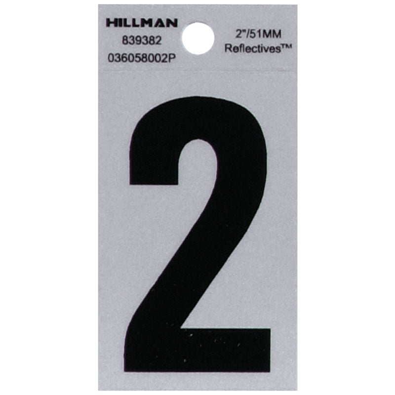 HILLMAN - Hillman 2 in. Reflective Black Vinyl Self-Adhesive Number 2 1 pc - Case of 6