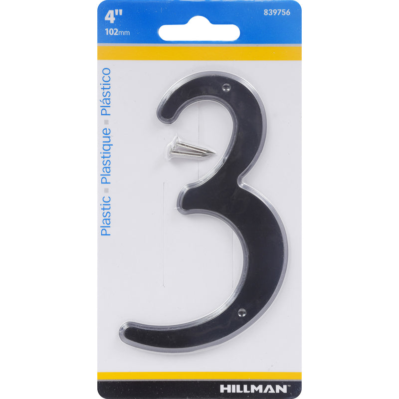 HILLMAN - Hillman 4 in. Black Plastic Nail-On Number 3 1 pc - Case of 10