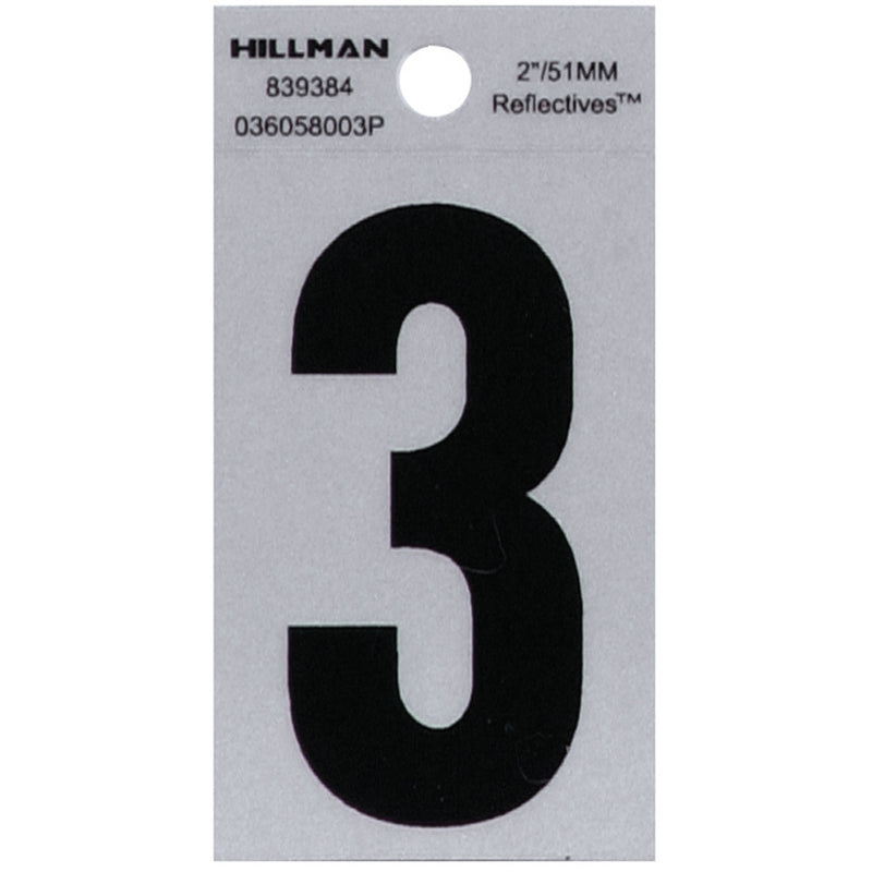 HILLMAN - Hillman 2 in. Reflective Black Vinyl Self-Adhesive Number 3 1 pc - Case of 6