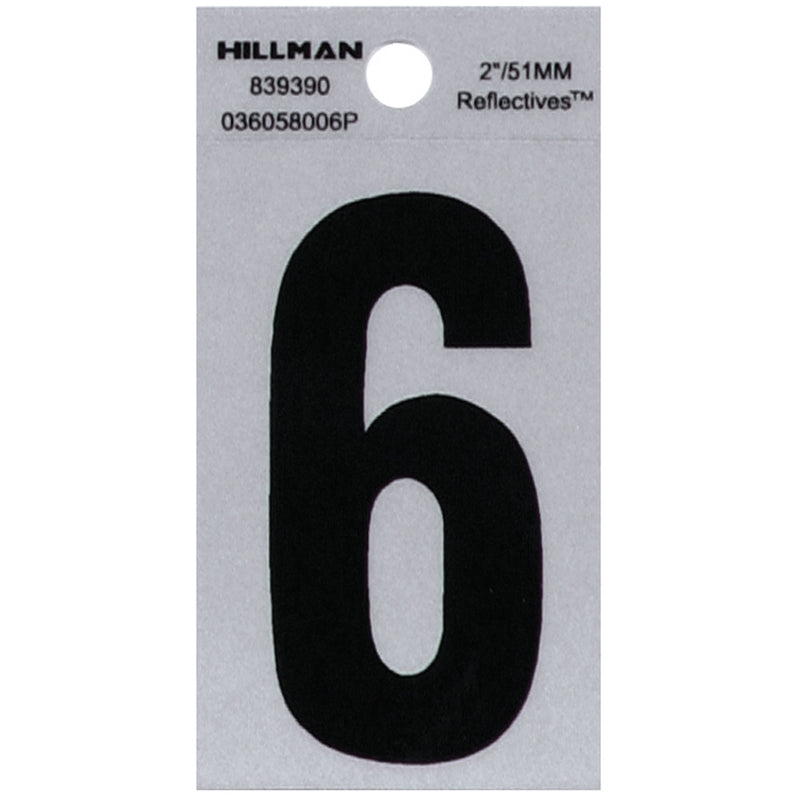 HILLMAN - Hillman 2 in. Reflective Black Vinyl Self-Adhesive Number 6 1 pc - Case of 6